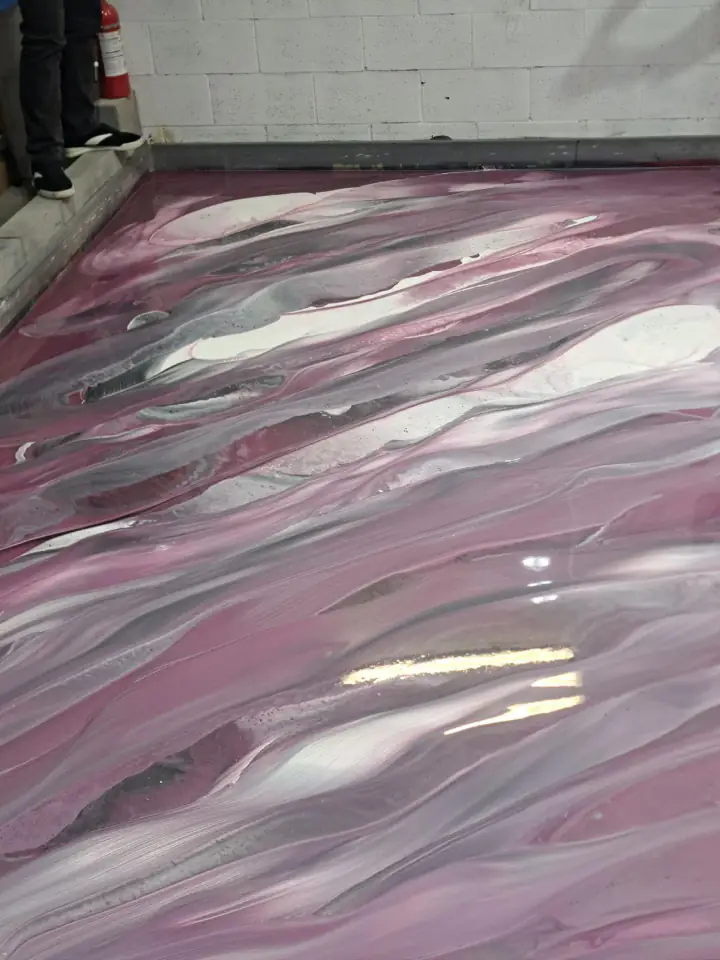 Purple and silver metallic epoxy floor